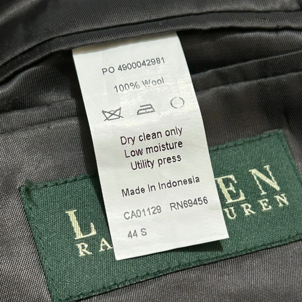 Lauren‎ Ralph Lauren Suit 44S Pants 38X29 Charcoal Grey Pinstripe Wool 2-Piece